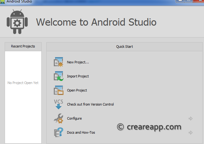 creare progetto con android studio welcome