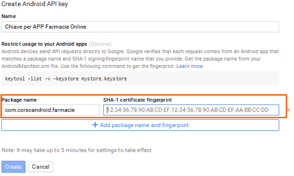 KeyTools Configurare chiave SHA su Google Developer Console